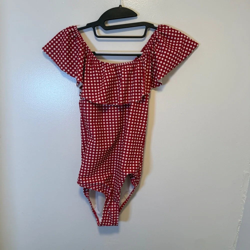 Albion Red and White Patterned gingham swimsuit one piece girls size 10‎